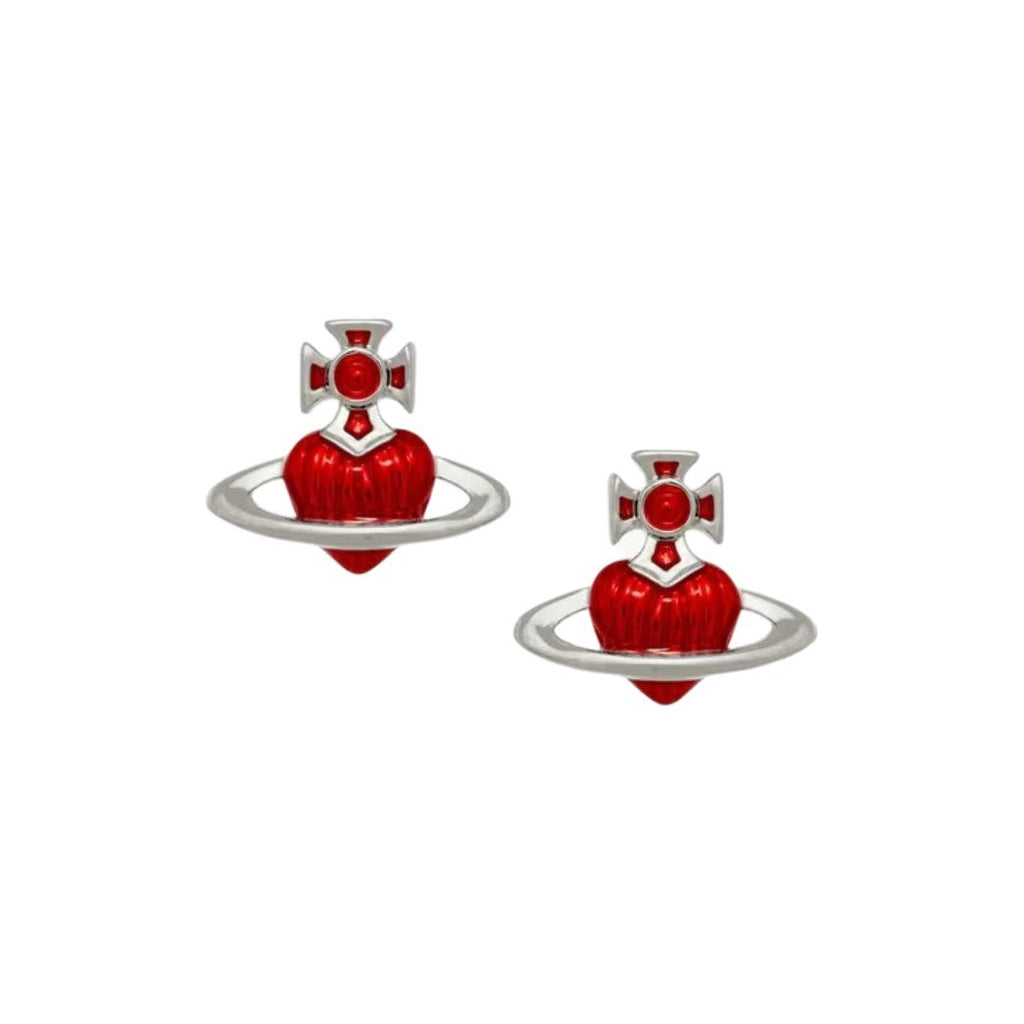 Vivienne Westwood Red Glass Heart Orb Stud Earrings