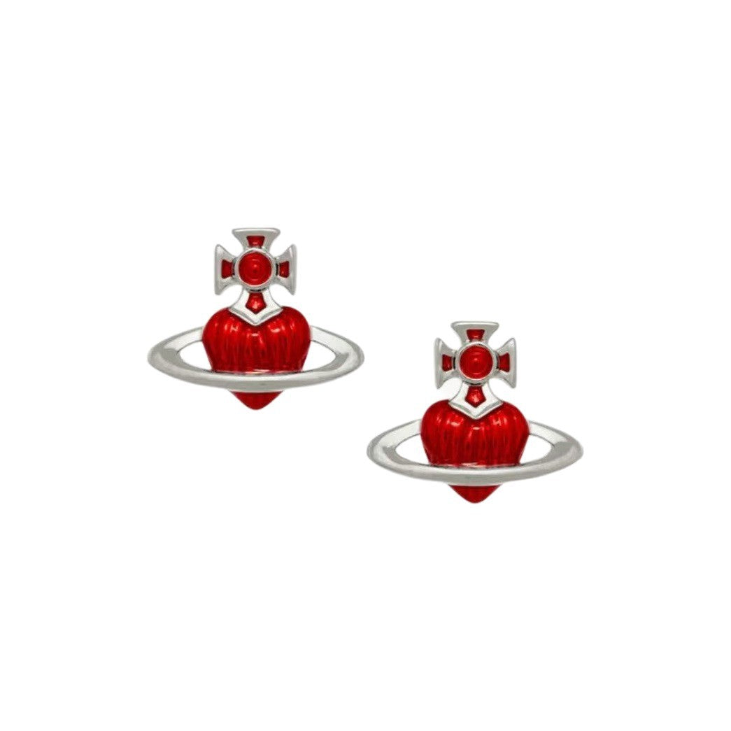 Vivienne Westwood Red Glass Heart Orb Stud Earrings