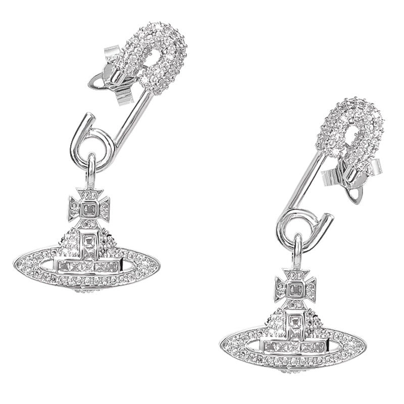 Vivienne Westwood Pavé Safety Pin Orb Stud Earrings