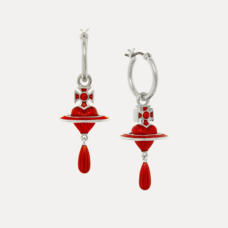 Vivienne Westwood 3D Orb Heart Red Enamel Earrings