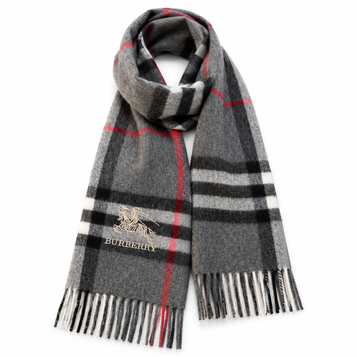 Burberry Style Classic Plaid Fringe Scarf in Gray