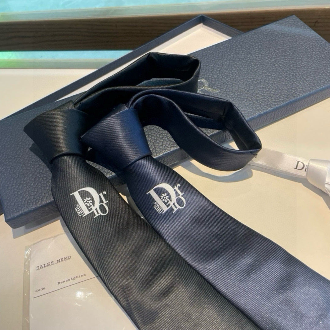 Dior Style Men's Oblique Logo Silk Tie - Detail Image 2