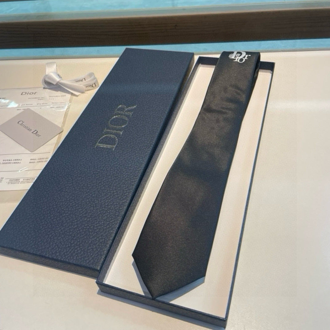 Dior Style Men's Oblique Logo Silk Tie - Detail Image 3