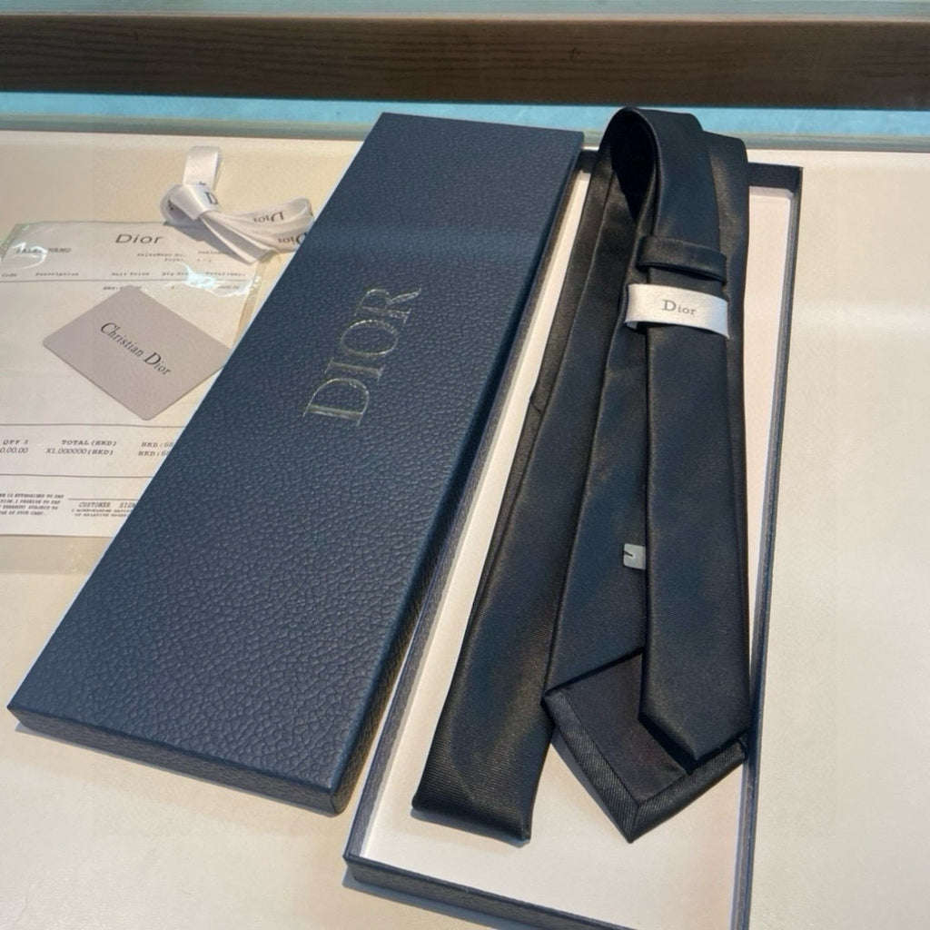 Dior Style Men's Oblique Logo Silk Tie - Detail Image 5