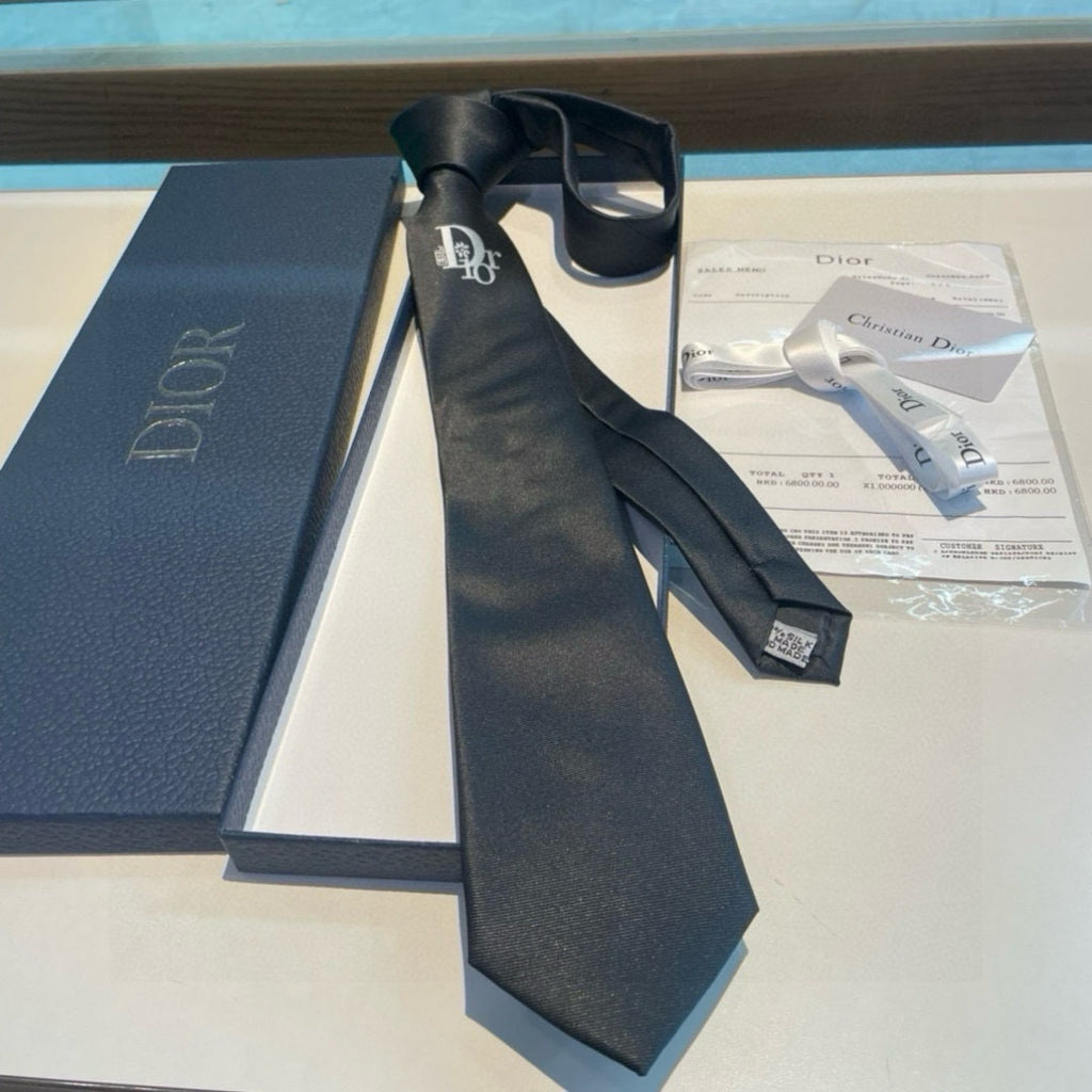 Dior Style Men's Oblique Logo Silk Tie - Detail Image 9