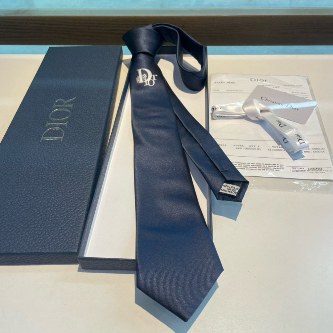 Dior Style Men's Oblique Logo Silk Tie - Detail Image 10