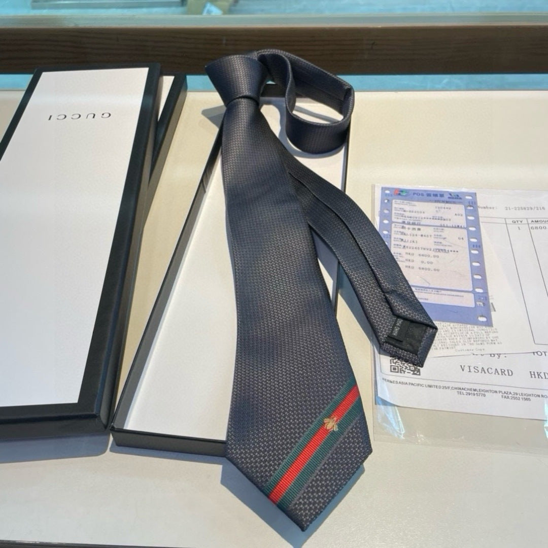 Gucci Style Men's Web Stripe Textured Silk Tie - Main Image