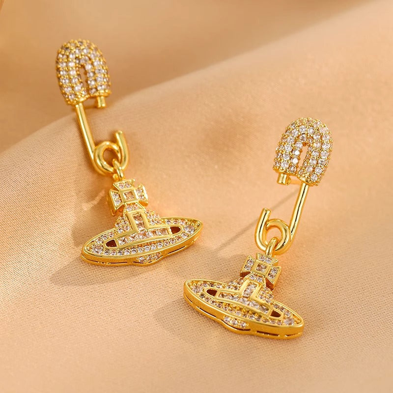 Vivienne Westwood Pavé Safety Pin Orb Stud Earrings