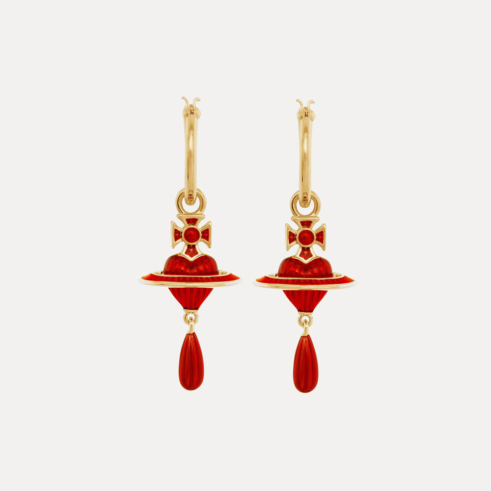 Vivienne Westwood 3D Orb Heart Red Enamel Earrings