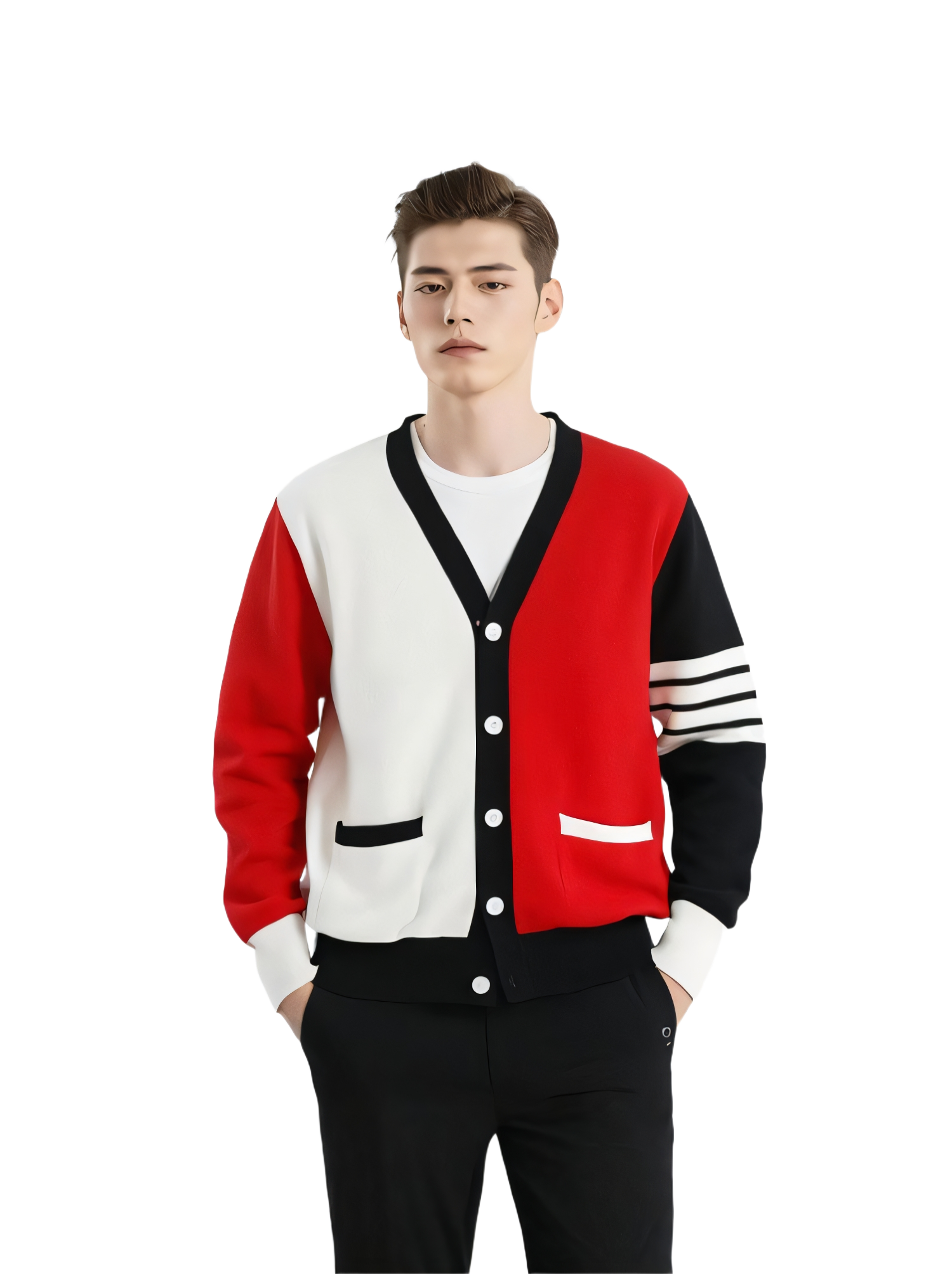 Mens Colorblock Knitted Sweater Jacket  TREND