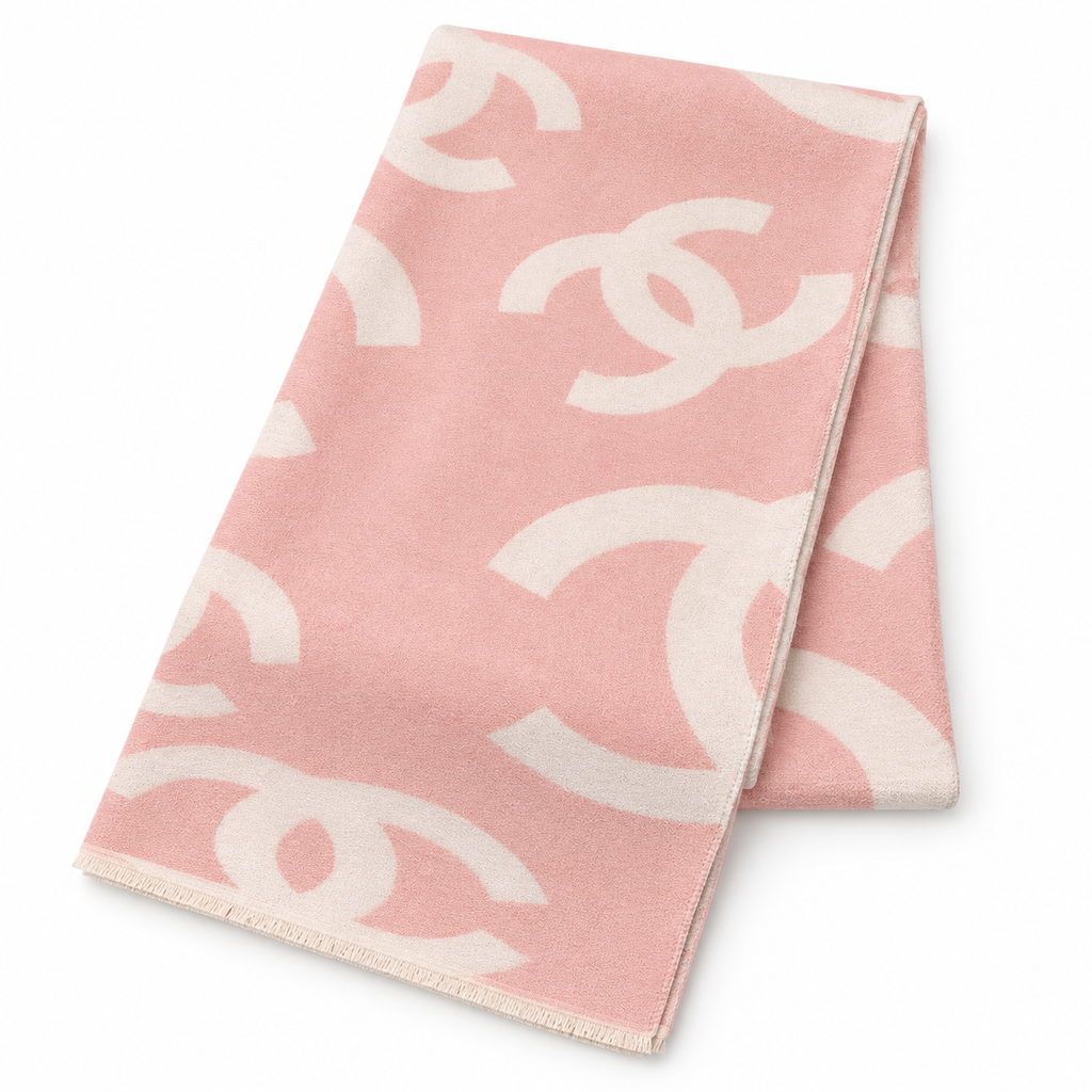 Chanel Style Oversized Logo Knit Scarf in Pink