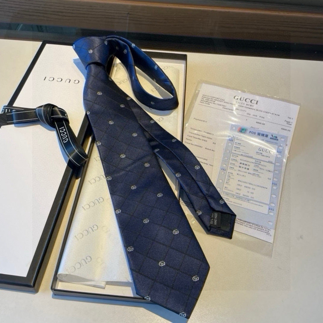 Gucci Style Men's Geometric Jacquard Silk Tie - Detail Image 5