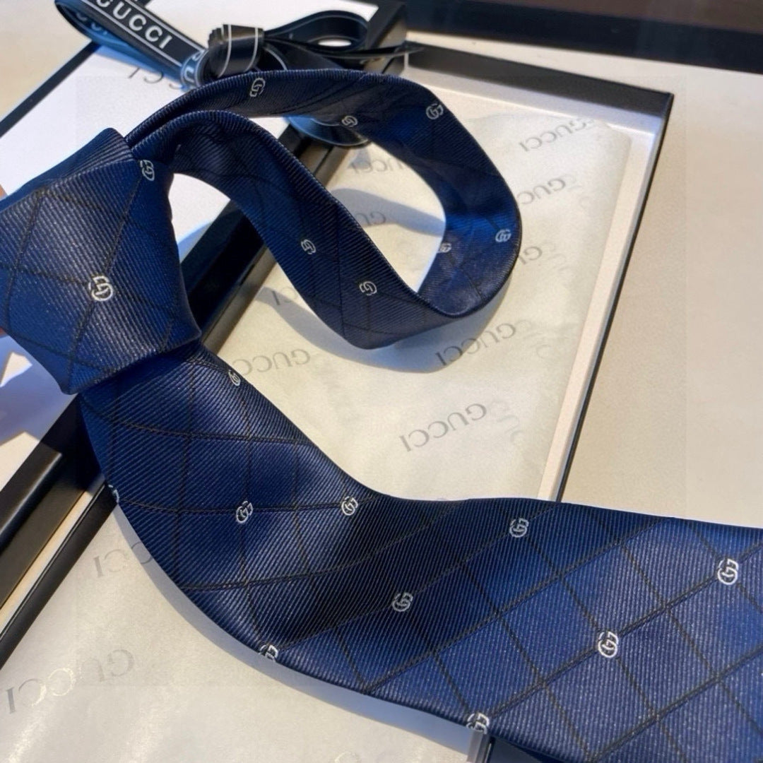 Gucci Style Men's Geometric Jacquard Silk Tie - Detail Image 7
