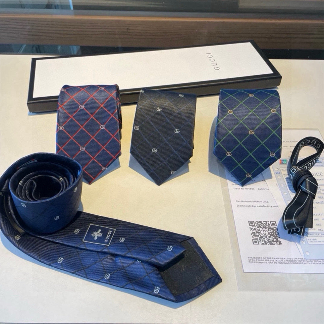 Gucci Style Men's Geometric Jacquard Silk Tie - Main Image