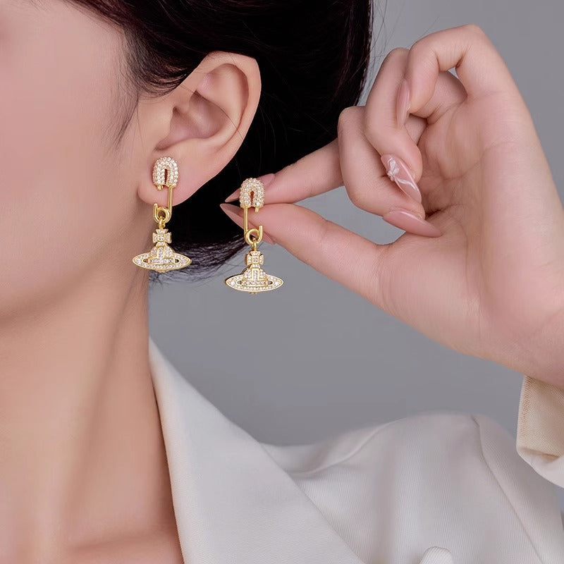 Vivienne Westwood Pavé Safety Pin Orb Stud Earrings