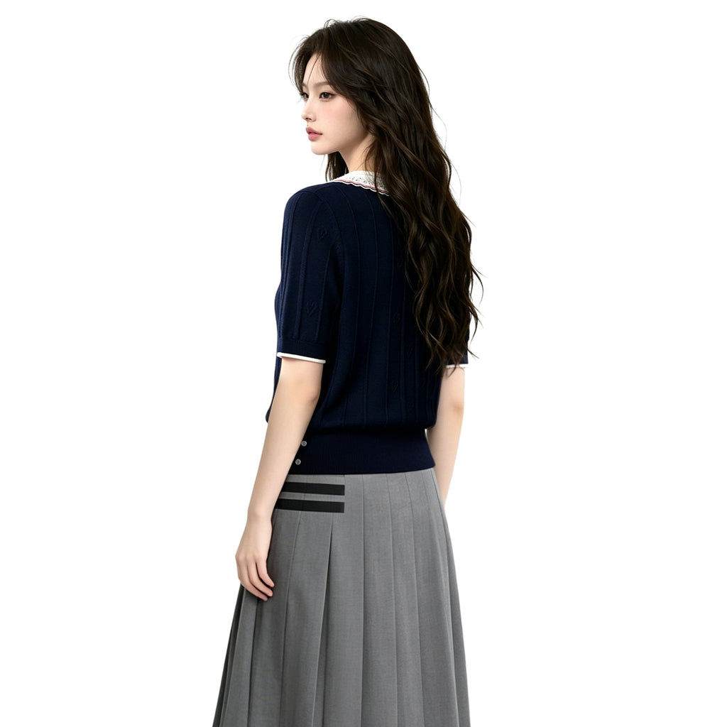 2026ss Women's Lace Collar Knit Top THOM TREND