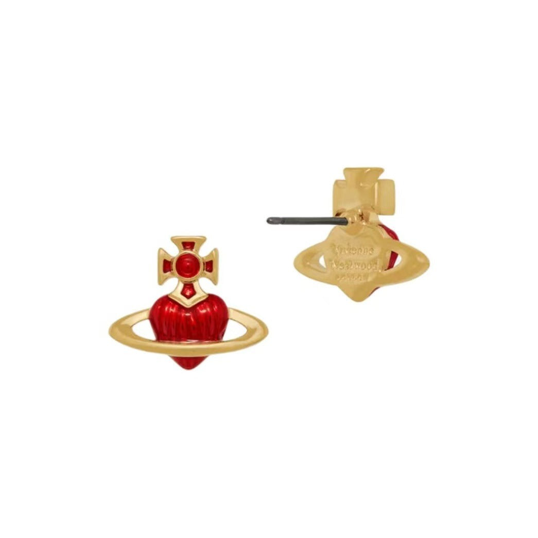 Vivienne Westwood Red Glass Heart Orb Stud Earrings