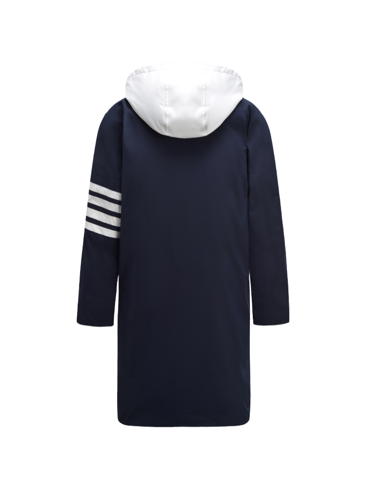 Unisex long coat with hood and white placket THOM TREND