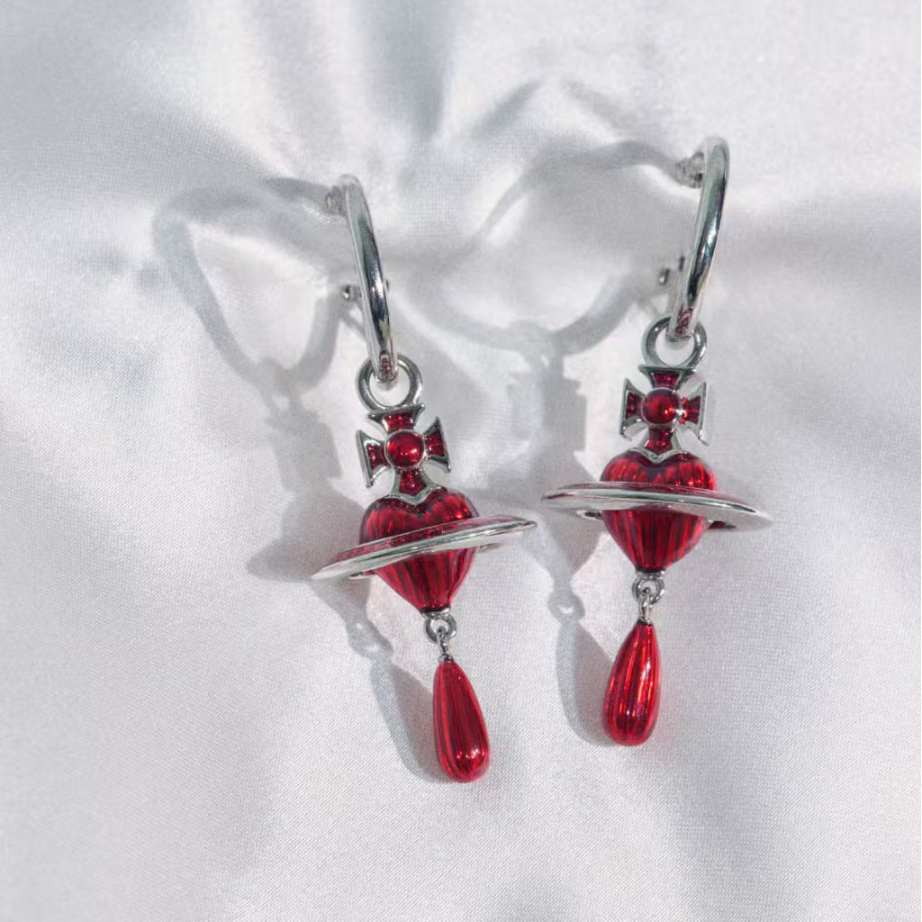 Vivienne Westwood 3D Orb Heart Red Enamel Earrings