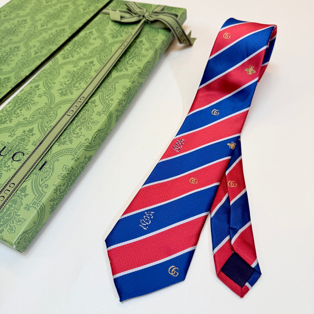 Gucci Style Men's Equestrian Stripe Silk Tie - Detail Image 7