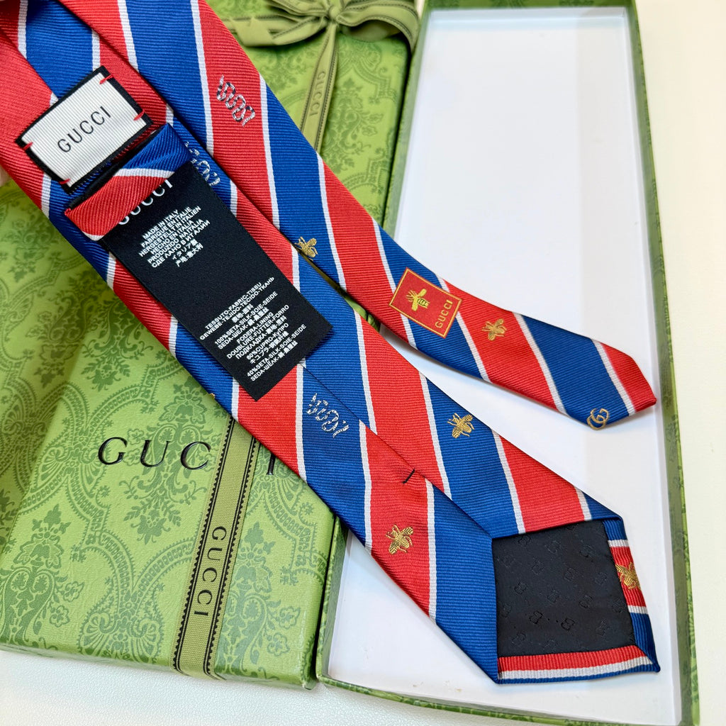 Gucci Style Men's Equestrian Stripe Silk Tie - Detail Image 10