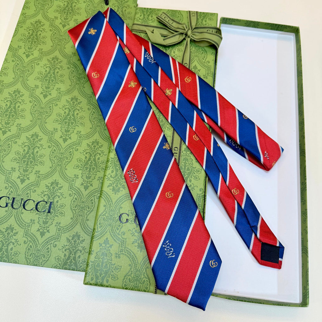 Gucci Style Men's Equestrian Stripe Silk Tie - Detail Image 11
