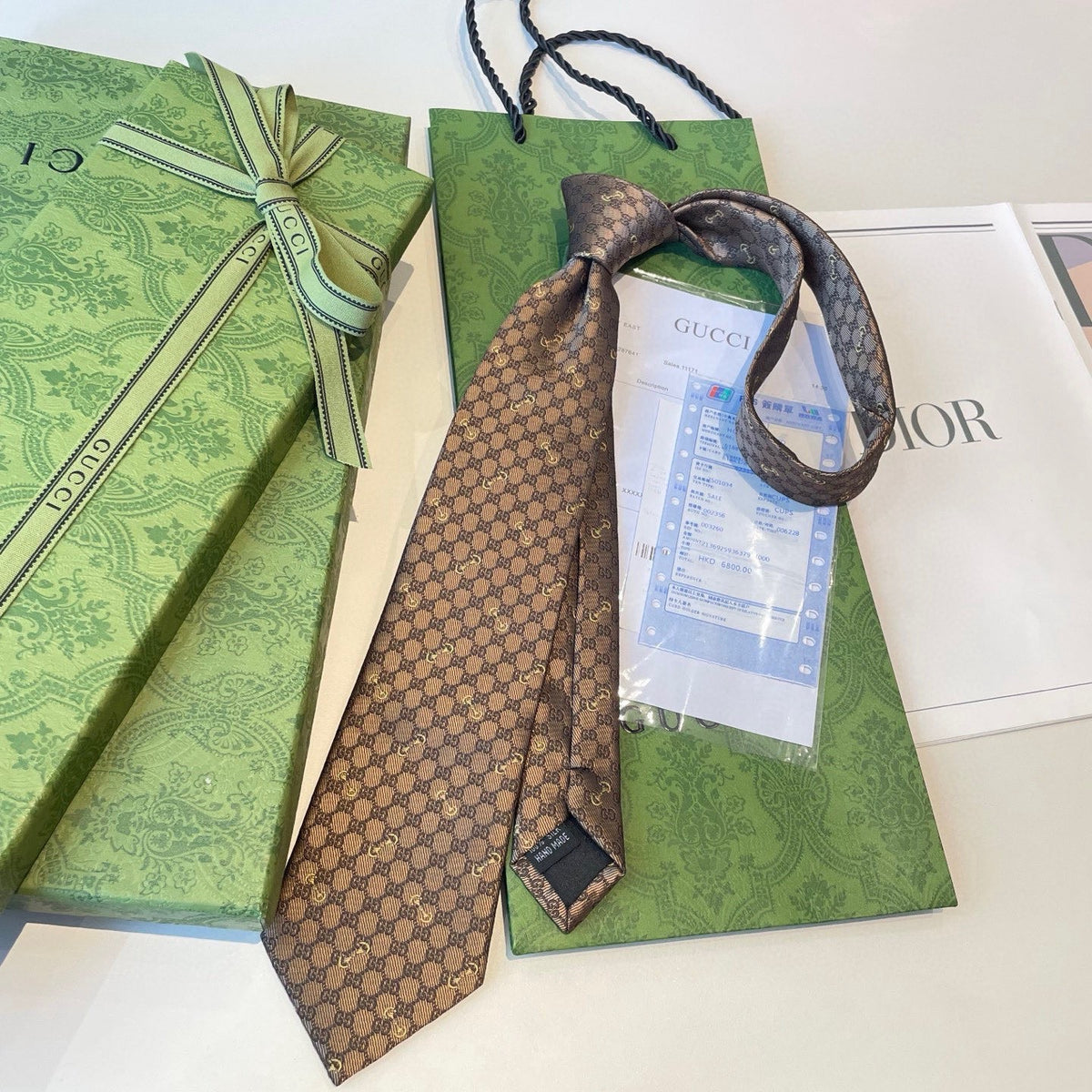 Gucci Style Men's GG Diamond Jacquard Silk Tie - Detail Image 2