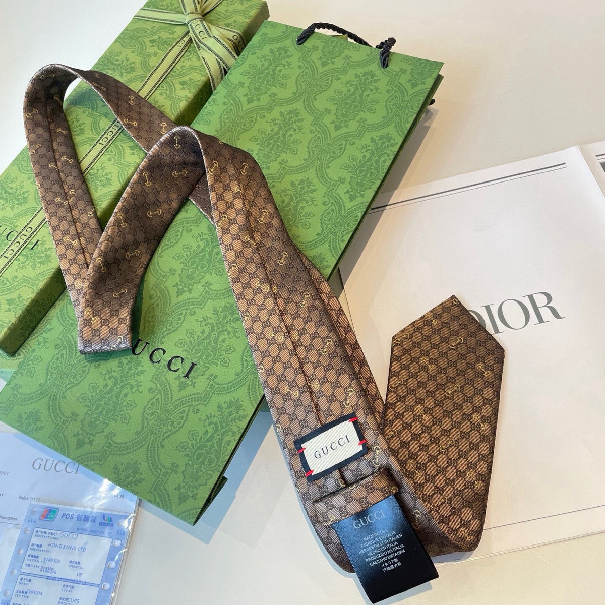 Gucci Style Men's GG Diamond Jacquard Silk Tie - Detail Image 3
