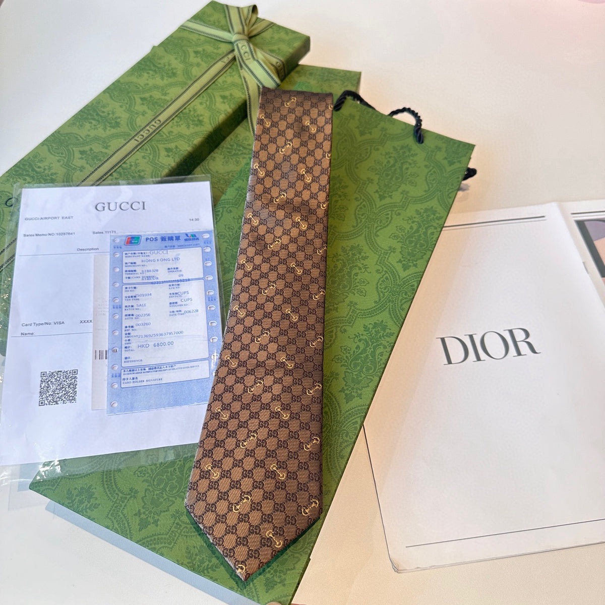 Gucci Style Men's GG Diamond Jacquard Silk Tie - Detail Image 7