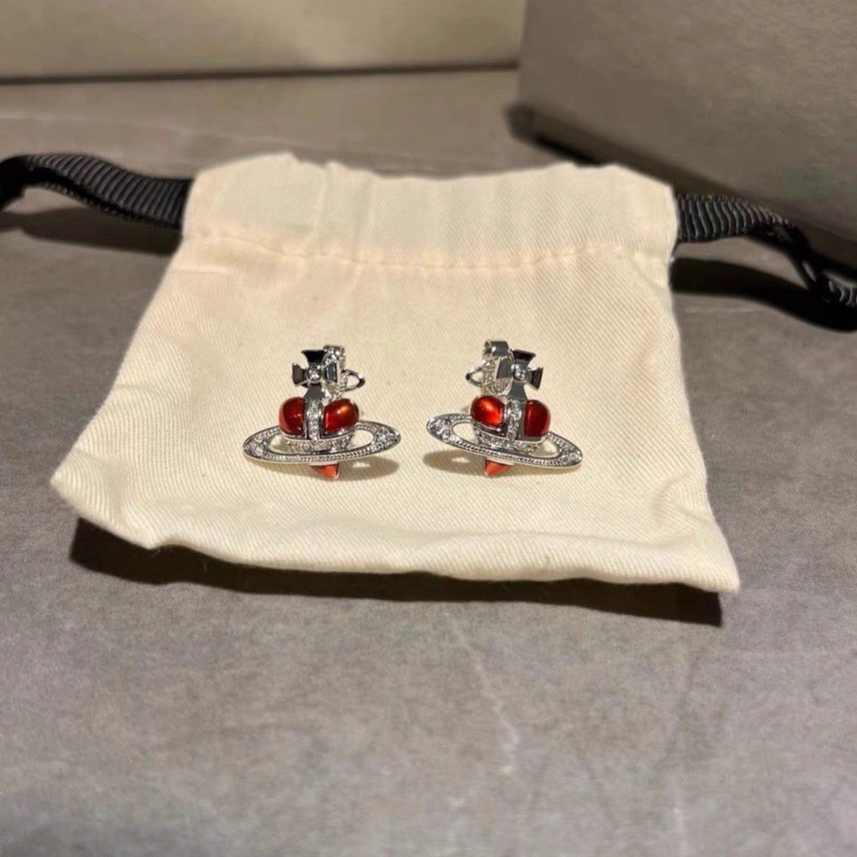 Vivienne Westwood Enamel Heart Orb Stud Earrings