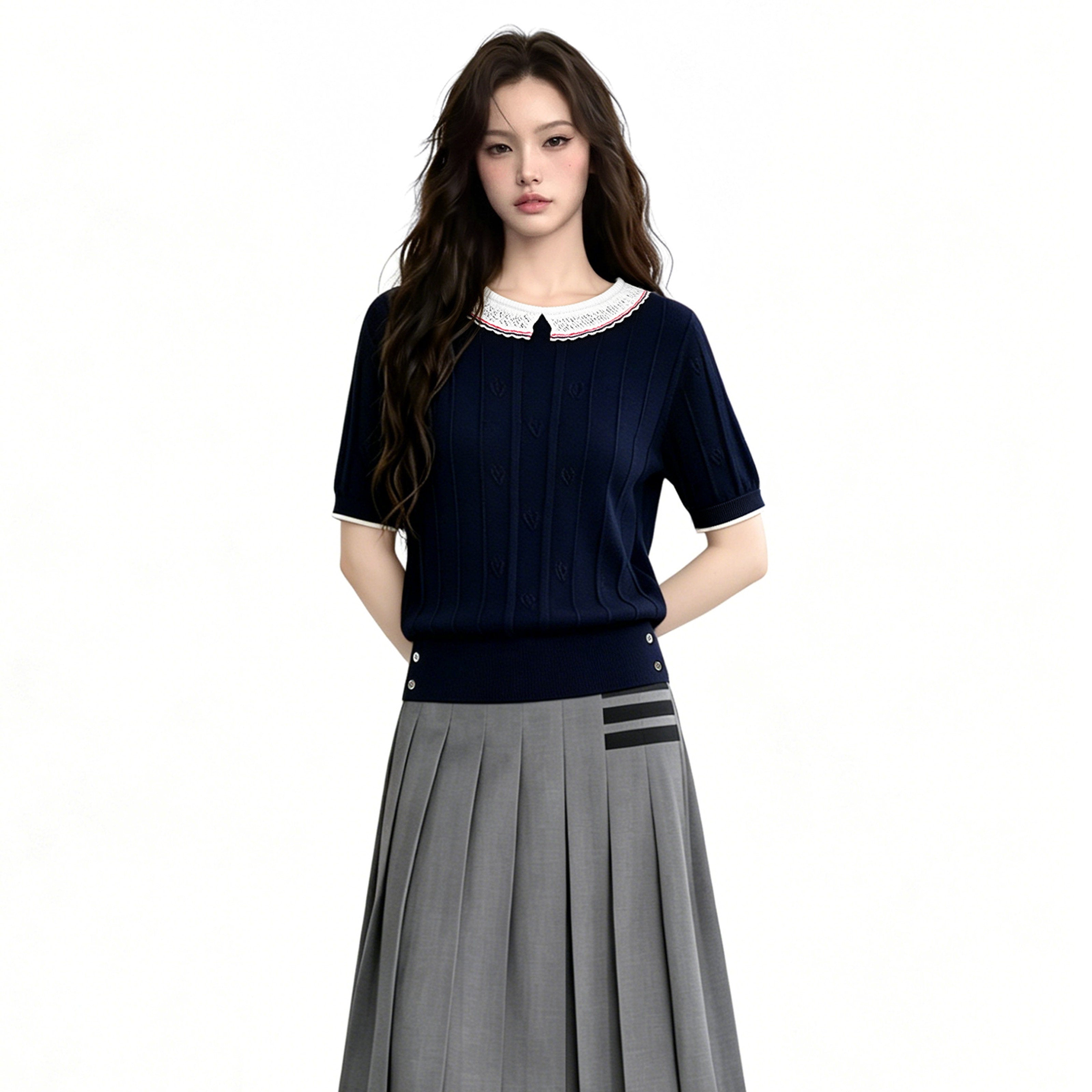 2026ss Women's Lace Collar Knit Top THOM TREND