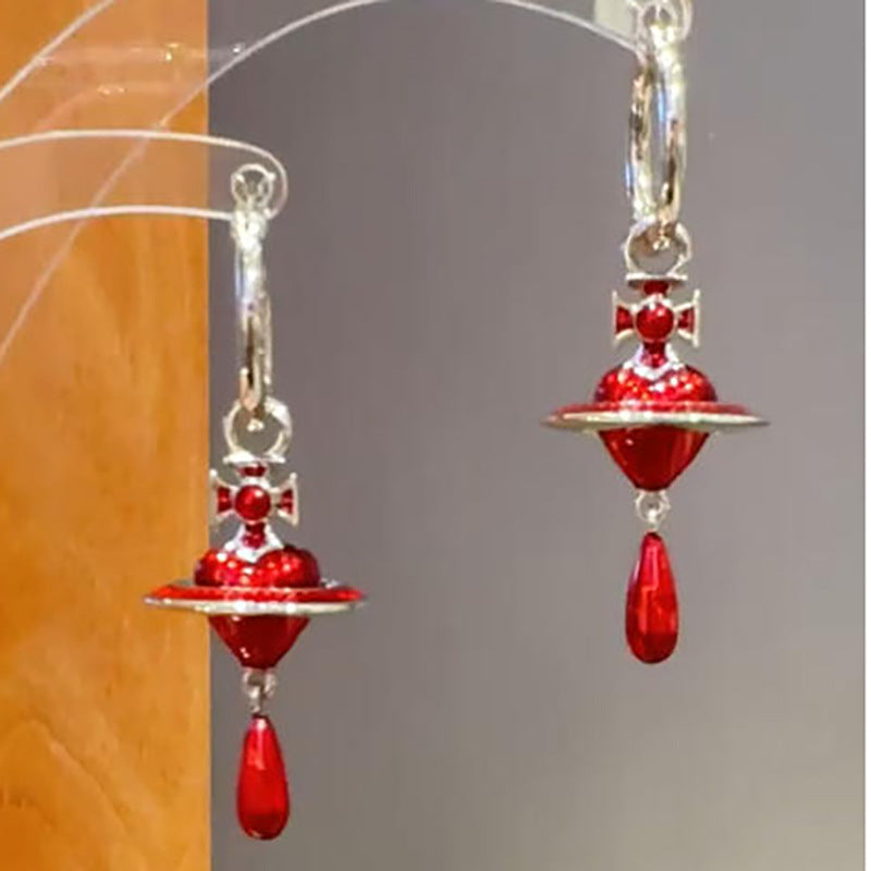 Vivienne Westwood 3D Orb Heart Red Enamel Earrings