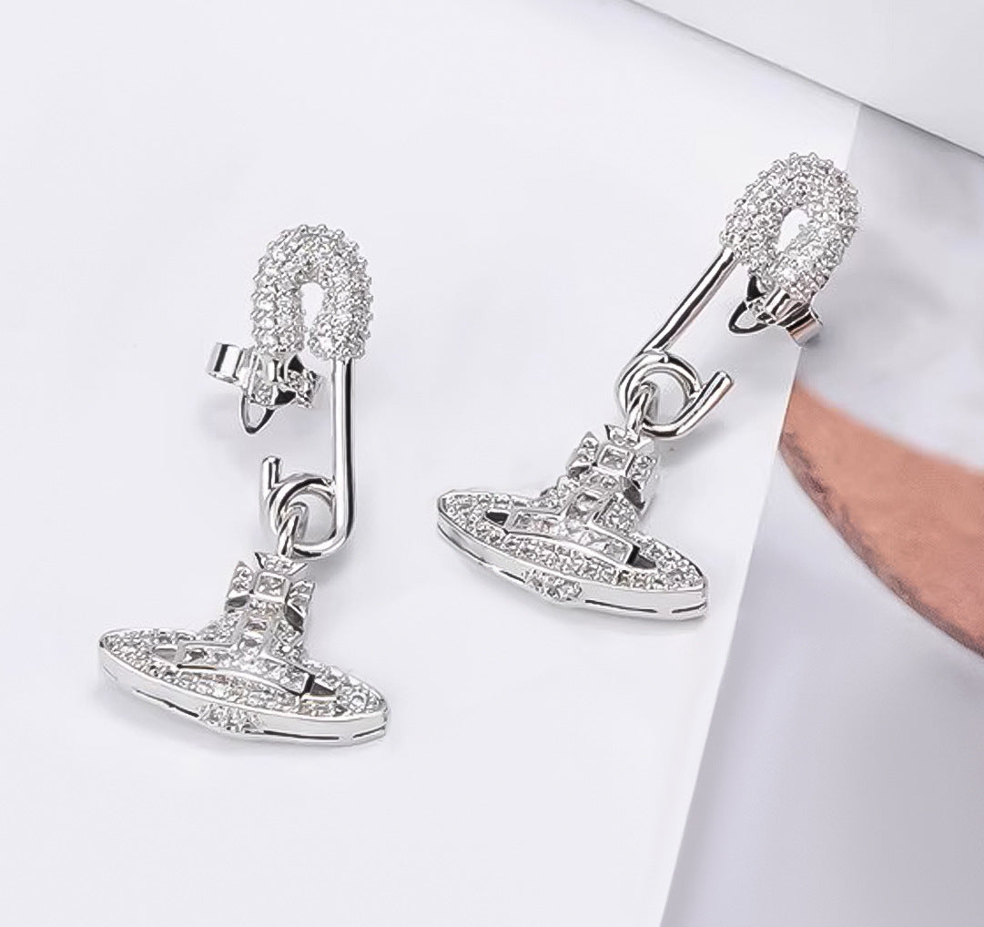 Vivienne Westwood Pavé Safety Pin Orb Stud Earrings