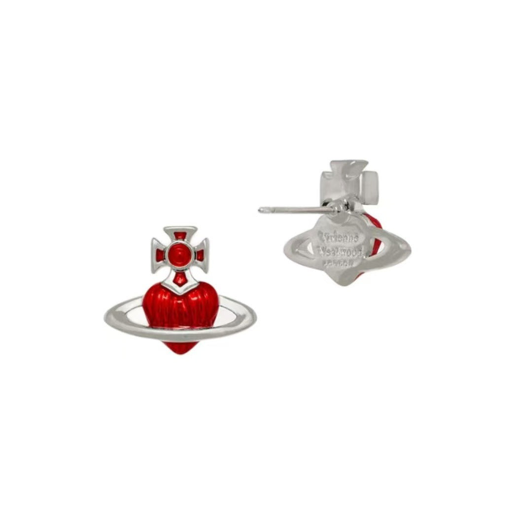 Vivienne Westwood Red Glass Heart Orb Stud Earrings