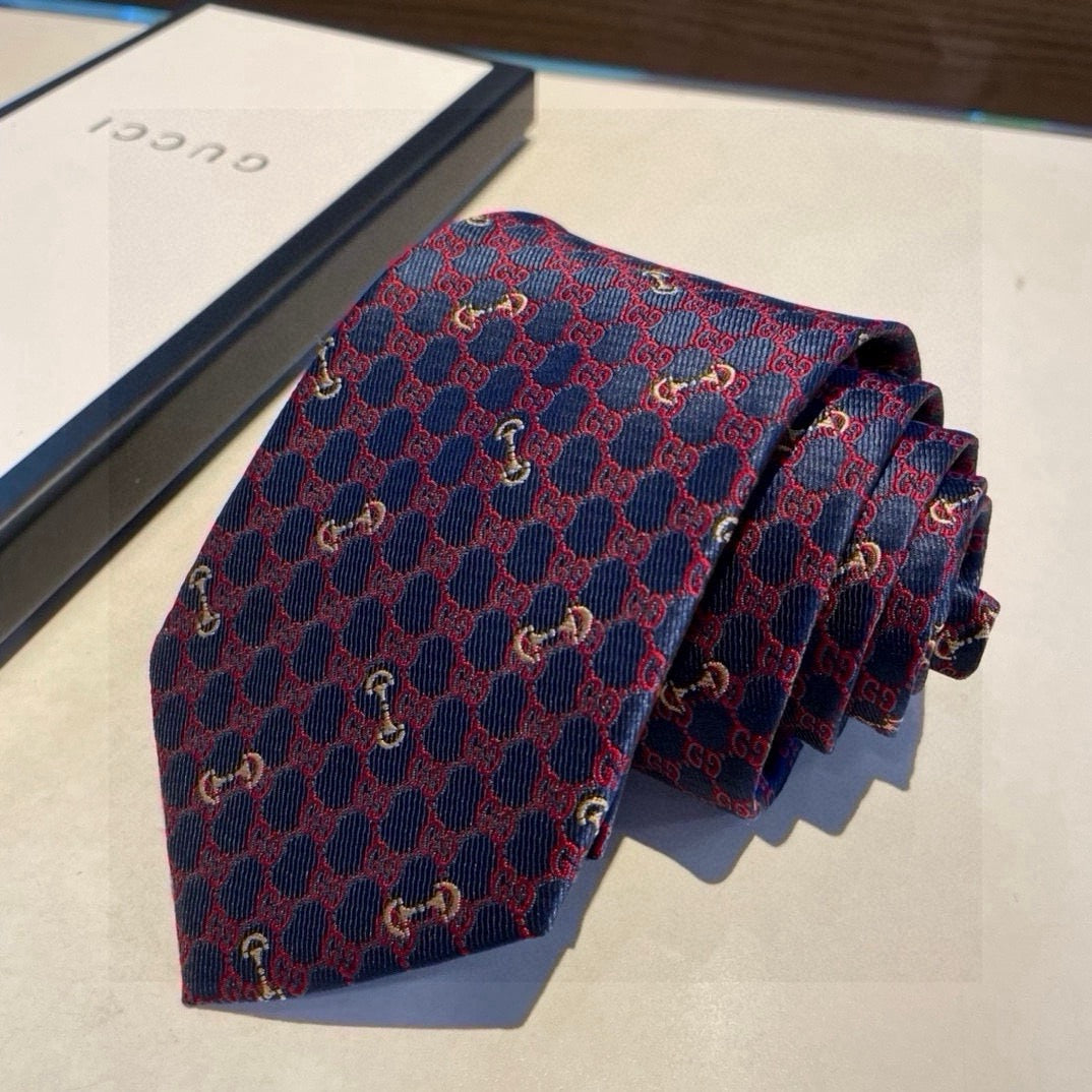 Gucci Style Men's Geometric Monogram Silk Tie - Detail Image 3