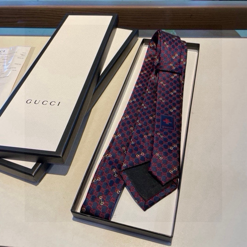 Gucci Style Men's Geometric Monogram Silk Tie - Detail Image 6