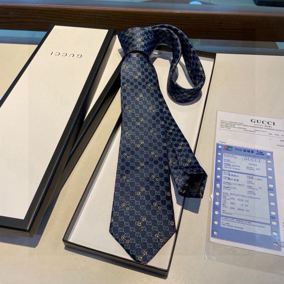 Gucci Style Men's Geometric Monogram Silk Tie - Detail Image 10
