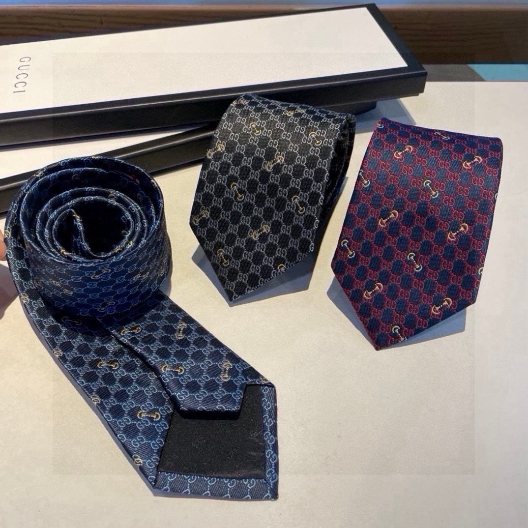 Gucci Style Men's Geometric Monogram Silk Tie - Main Image