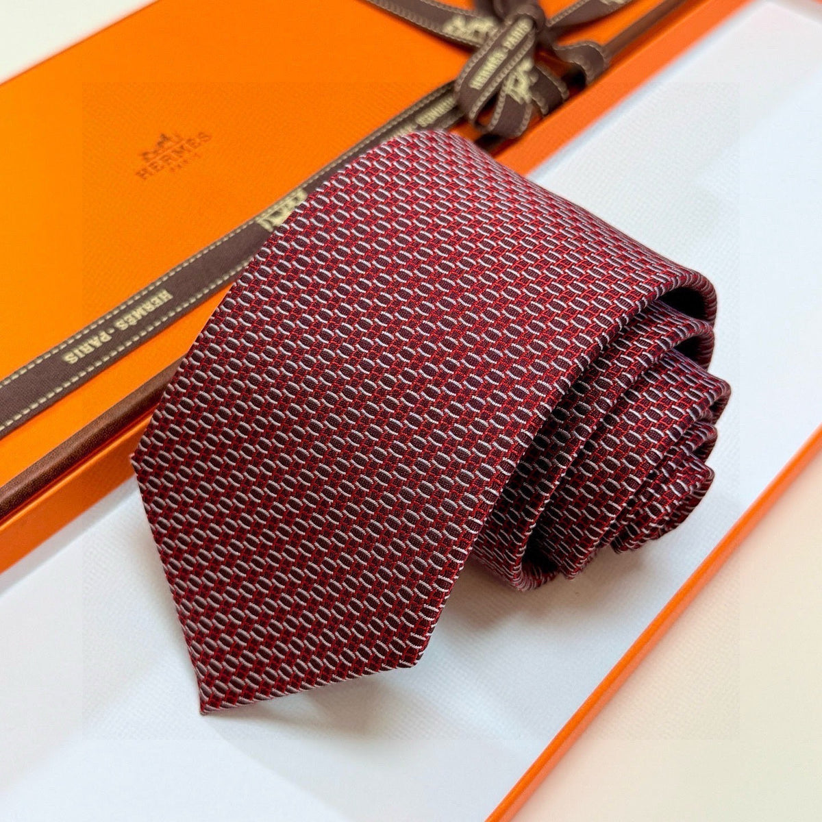 Hermes Style Men's Micro Geometric Silk Tie - Detail Image 5
