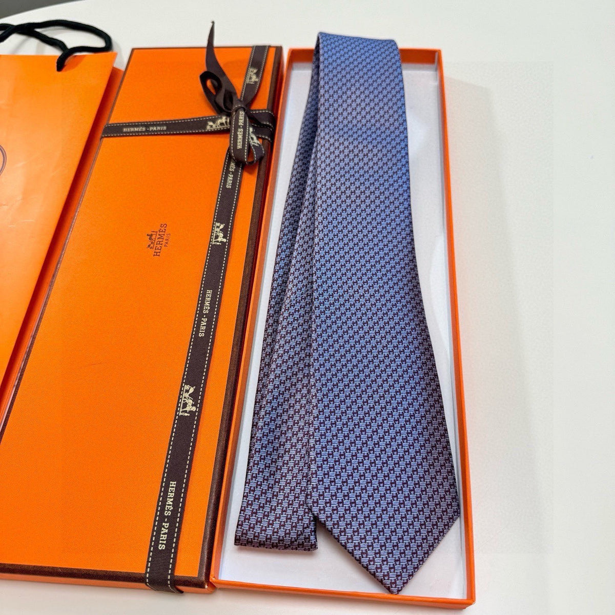 Hermes Style Men's Micro Geometric Silk Tie - Detail Image 8
