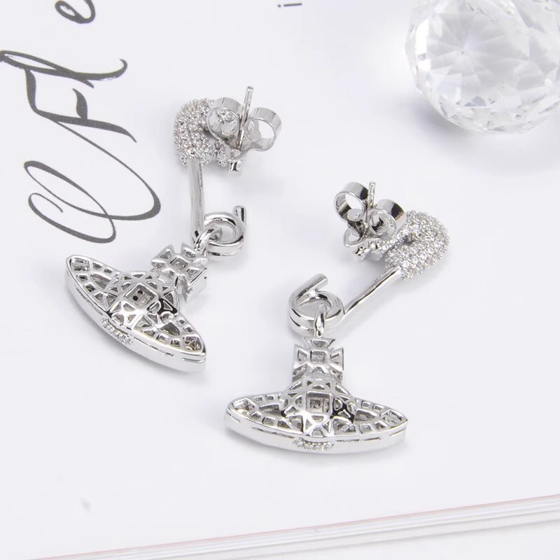 Vivienne Westwood Pavé Safety Pin Orb Stud Earrings