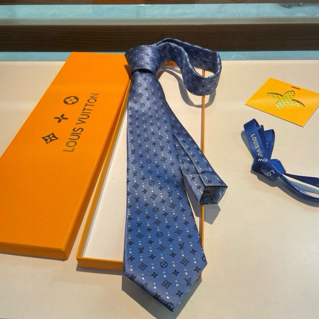 Louis Vuitton Style Men's Monogram Jacquard Silk Tie - Detail Image 2