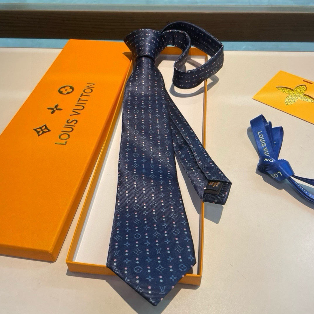 Louis Vuitton Style Men's Monogram Jacquard Silk Tie - Detail Image 10