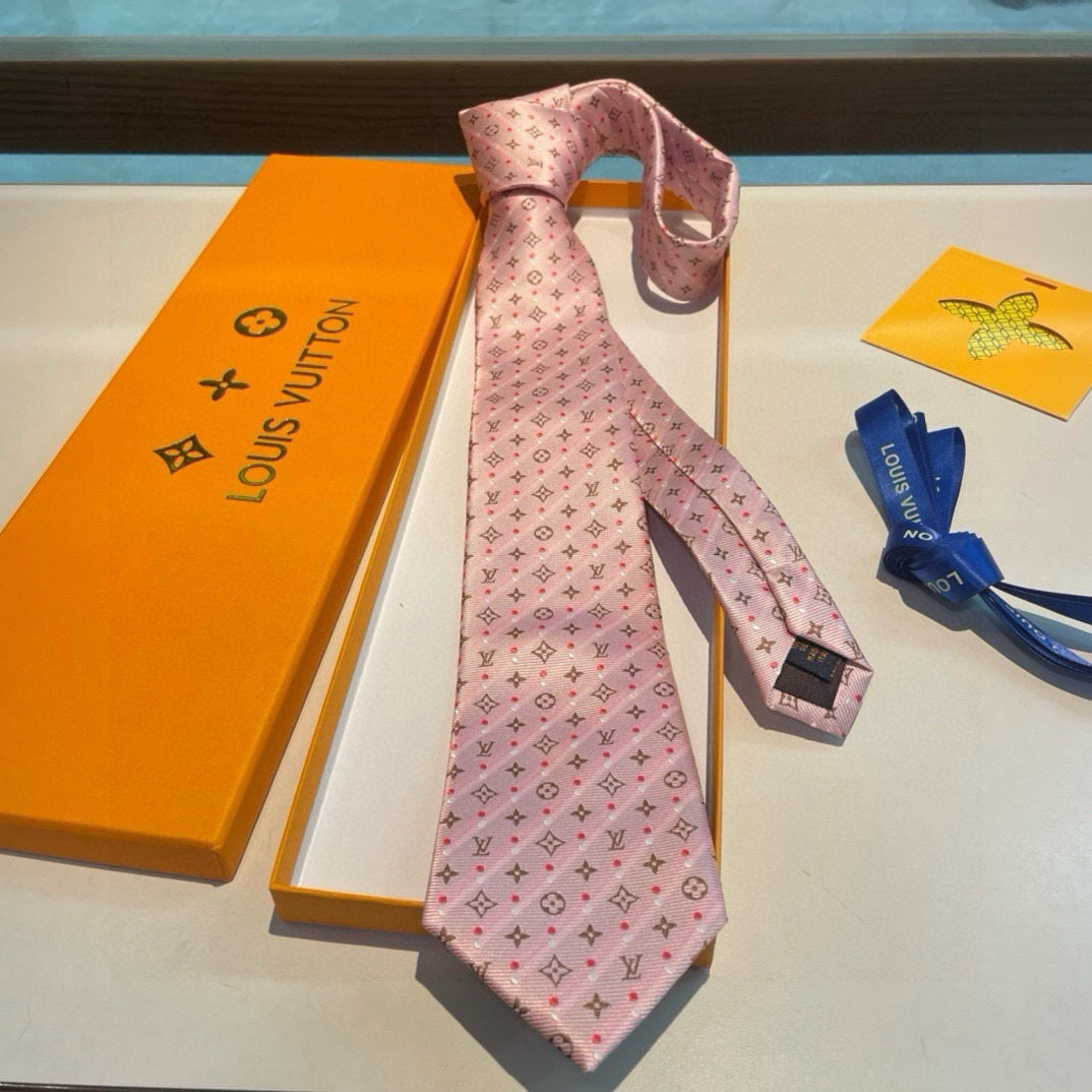 Louis Vuitton Style Men's Monogram Jacquard Silk Tie - Detail Image 11