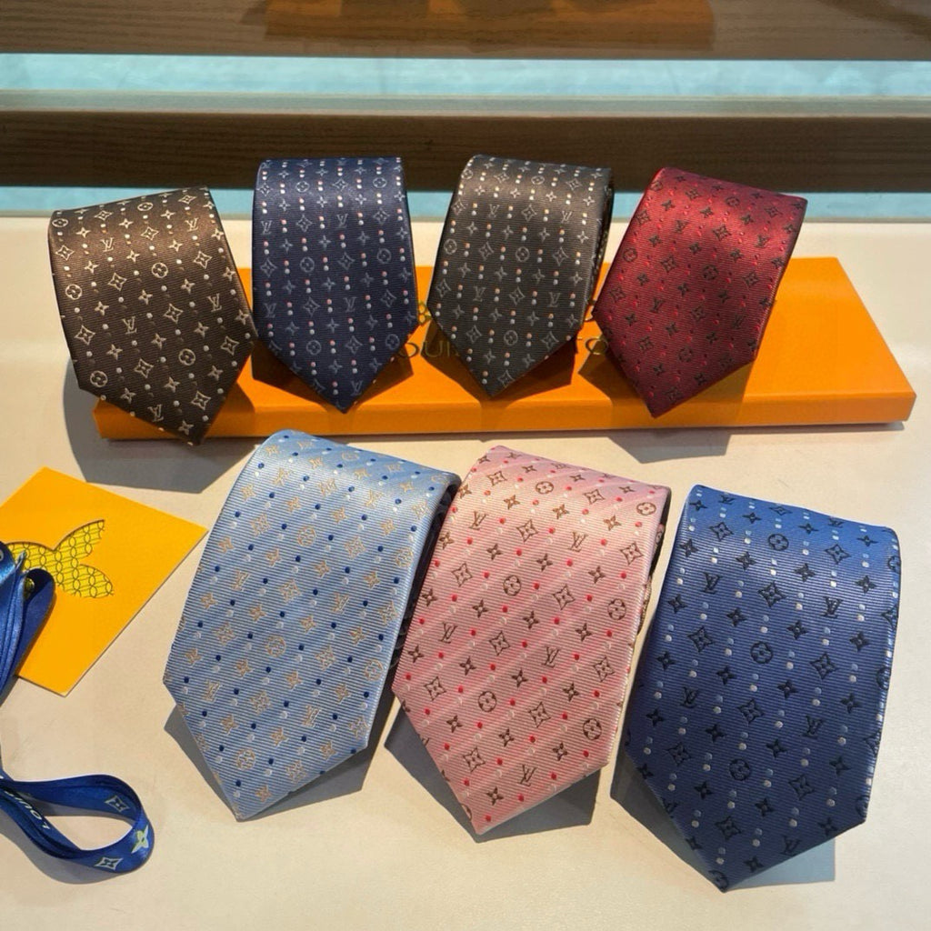 Louis Vuitton Style Men's Monogram Jacquard Silk Tie - Main Image