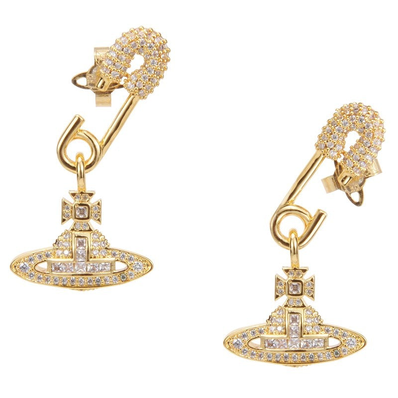 Vivienne Westwood Pavé Safety Pin Orb Stud Earrings