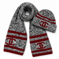 Chanel Style Marled Knit Scarf and Beanie Set in Gray and Red