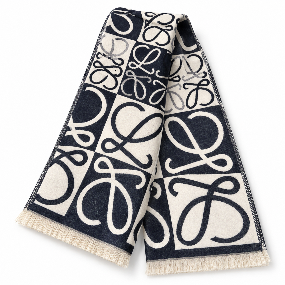 Loewe Style Anagram Pattern Scarf in Navy
