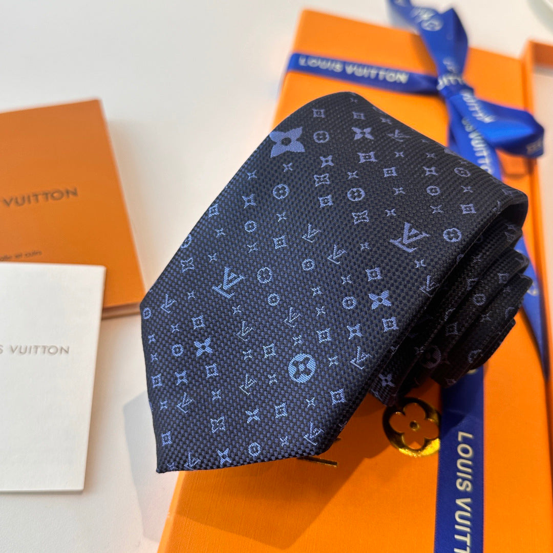 Louis Vuitton Style Men's Monogram Flower Silk Tie - Detail Image 6