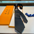 Louis Vuitton Style Men's Solid Silk Tie - Detail Image 8